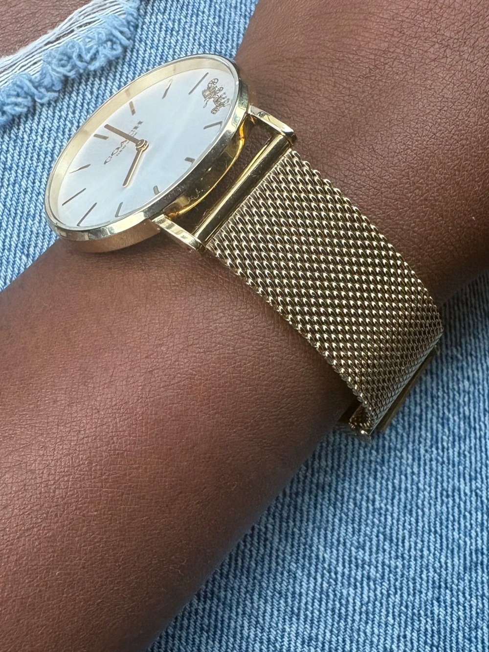Gold Mesh Bracelet Watch with White Dial